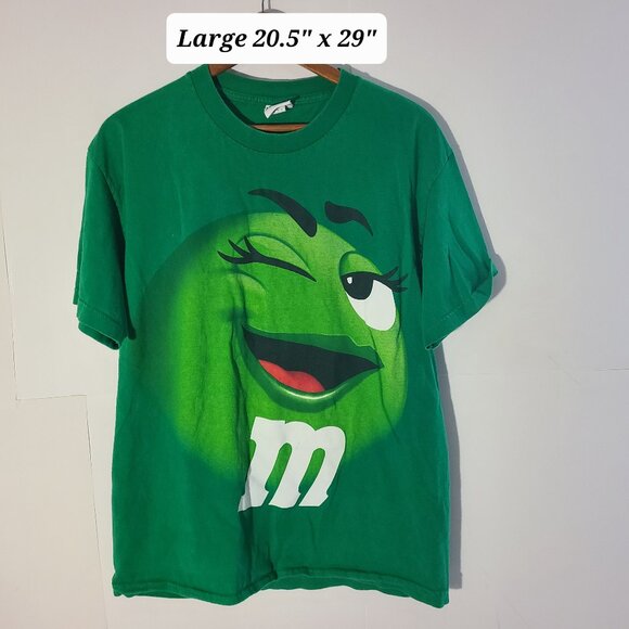 M&M Y2K Ms. Green M&M Big Face Green Large T-Shirt Officially Licensed - Picture 1 of 4